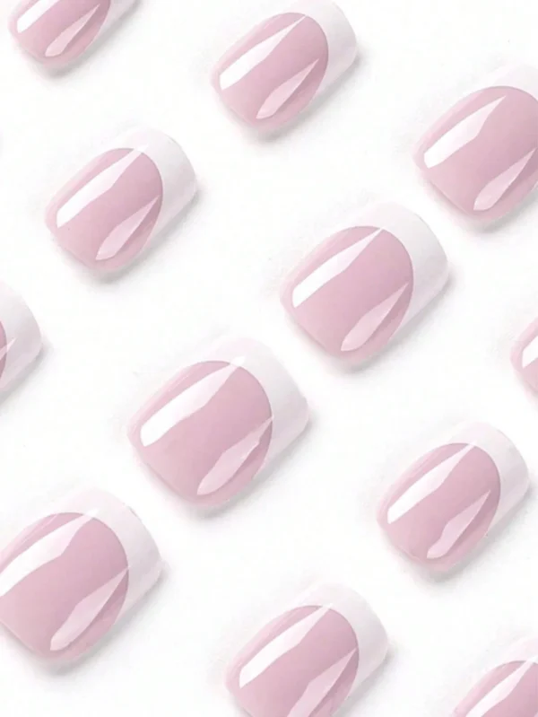 24 pcs ongles courts rose blanc – Image 2
