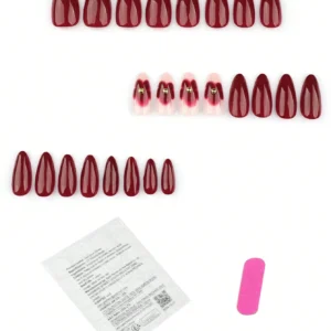 24 pcs ongles amande rouge floral