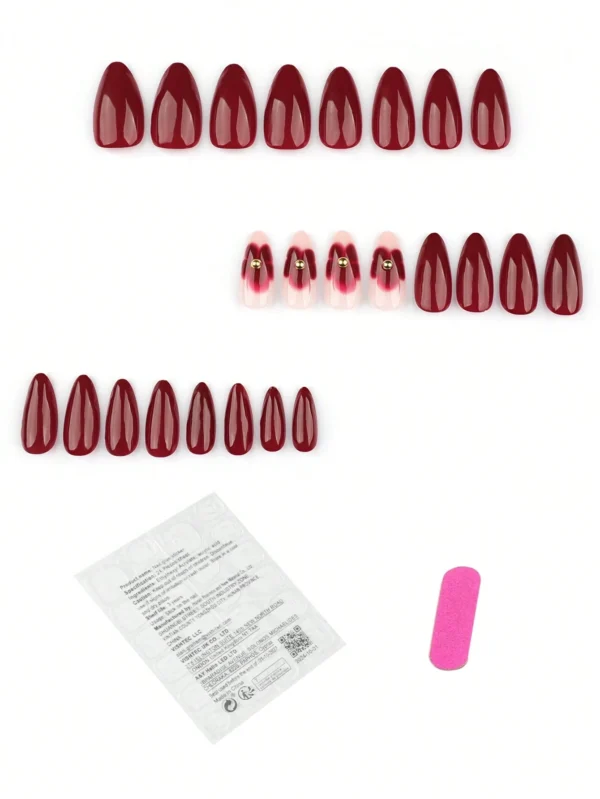 24 pcs ongles amande rouge floral – Image 2