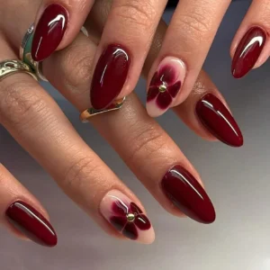 24 pcs ongles amande rouge floral
