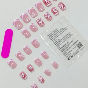 24 pcs ongles carrés fleurs halo