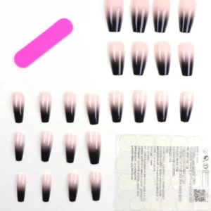 24 pcs ongles cercueil rose noir