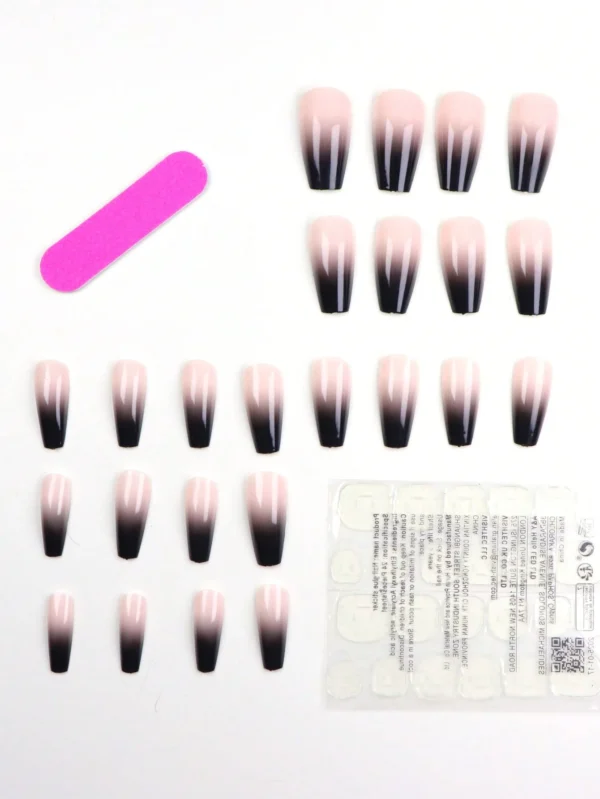 24 pcs ongles cercueil rose noir – Image 2