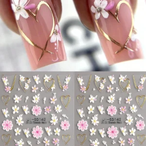 2 pcs Autocollants fleurs cœur