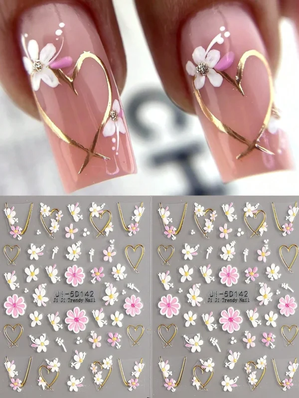 2 pcs Autocollants fleurs cœur