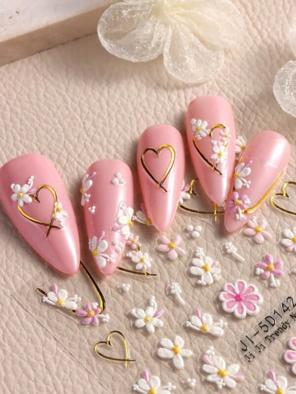 2 pcs Autocollants fleurs cœur – Image 3