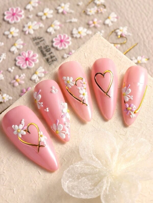 2 pcs Autocollants fleurs cœur – Image 2