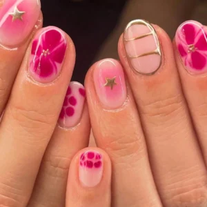 24 pcs ongles carrés fleurs roses