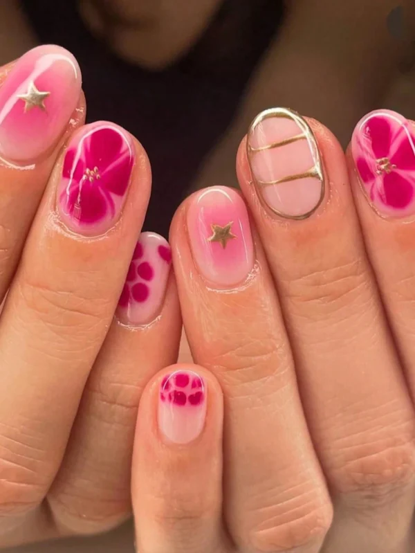 24 pcs ongles carrés fleurs roses