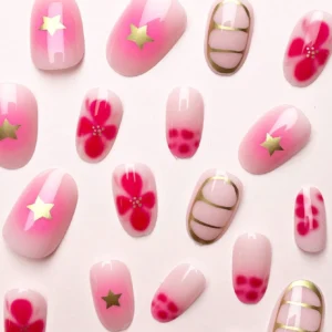 24 pcs ongles carrés fleurs roses