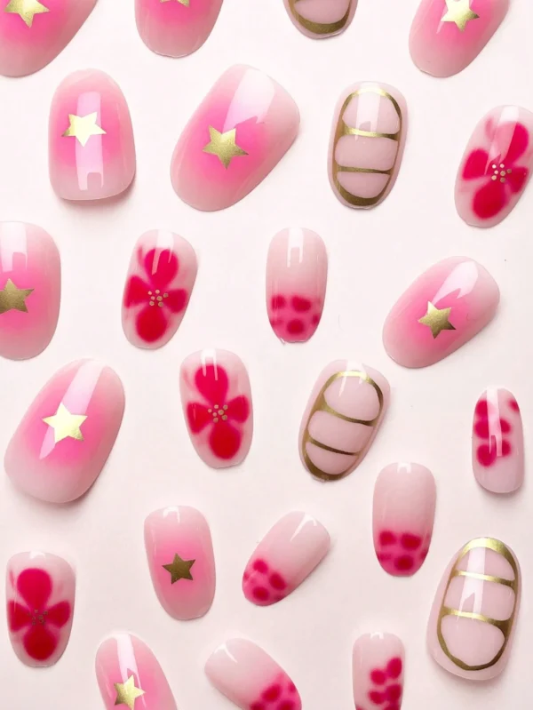 24 pcs ongles carrés fleurs roses – Image 2