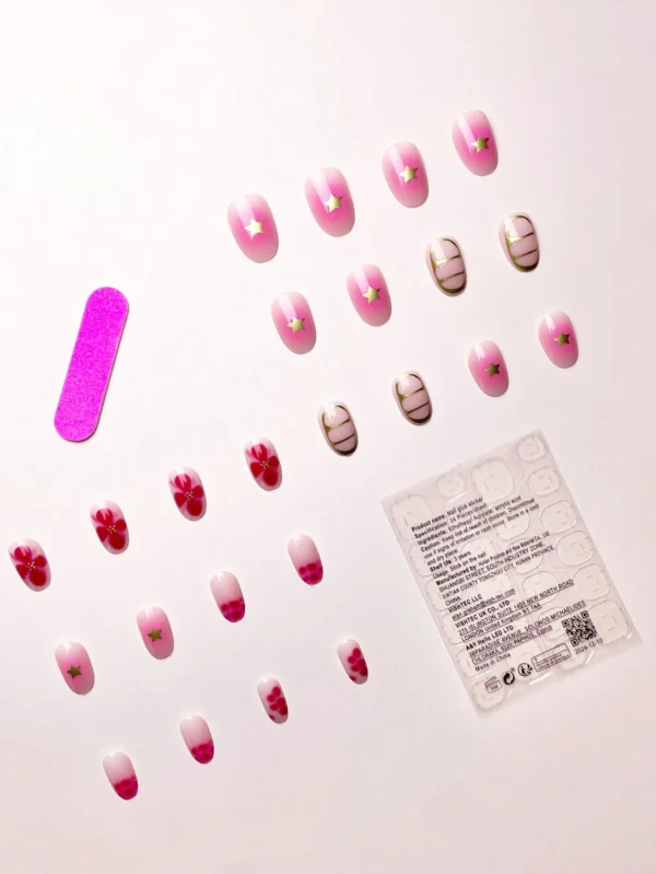 24 pcs ongles carrés fleurs roses – Image 3