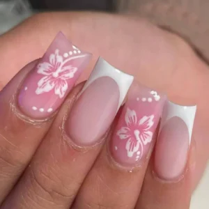 24 pcs ongles French floral longs