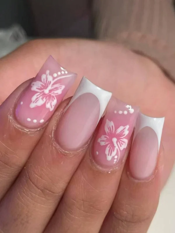 24 pcs ongles French floral longs