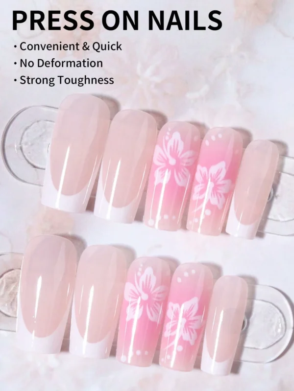 24 pcs ongles French floral longs – Image 3