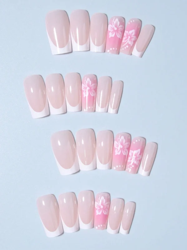 24 pcs ongles French floral longs – Image 4