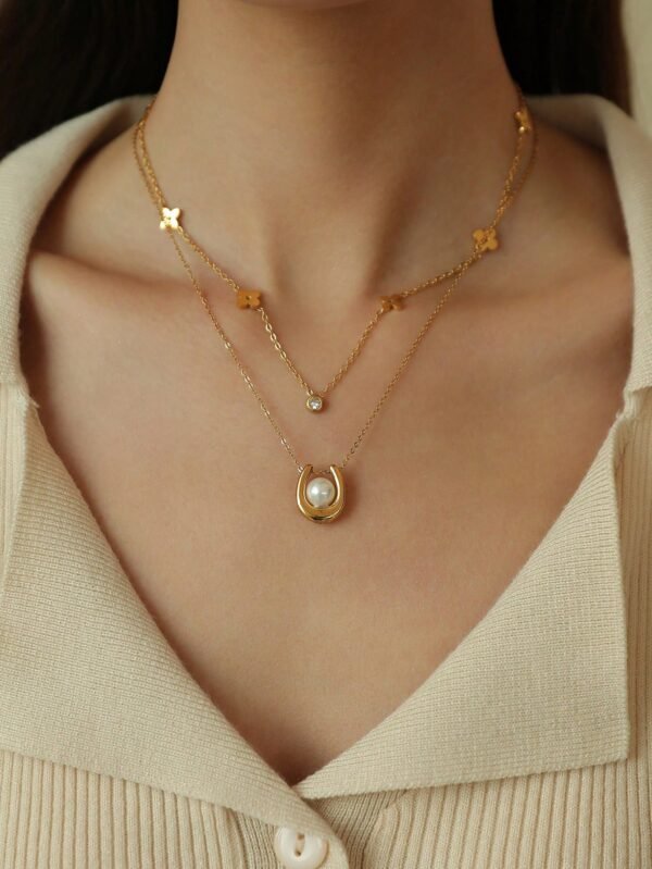 Collier Trèfle Perle Zircone – Image 3