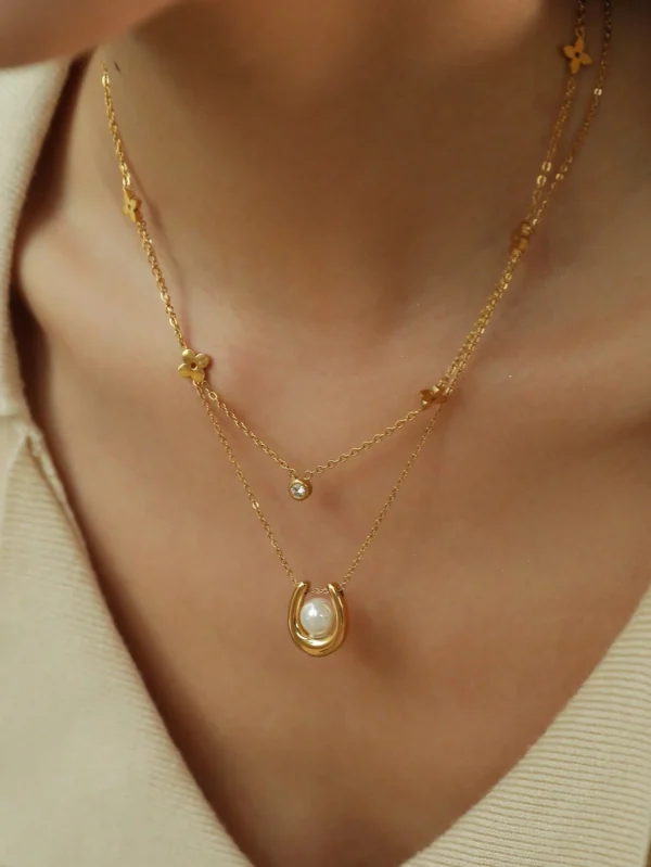 Collier Trèfle Perle Zircone – Image 2