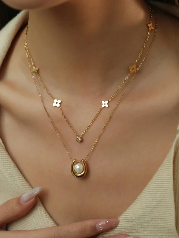 Collier Trèfle Perle Zircone – Image 11