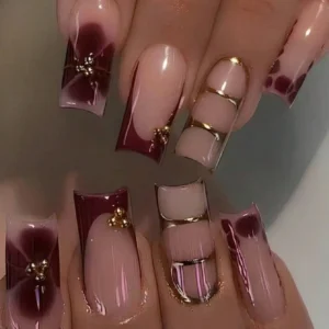 24 pcs ongles cercueil fleurs French