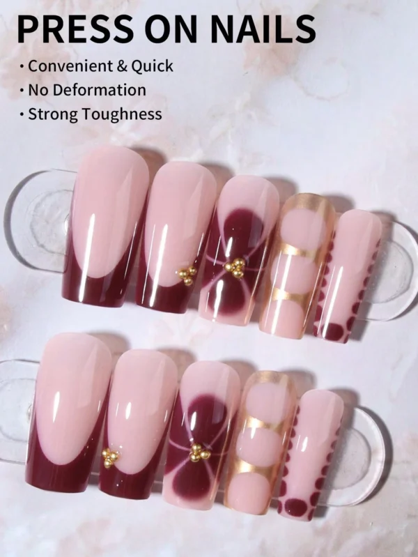 24 pcs ongles cercueil fleurs French – Image 2