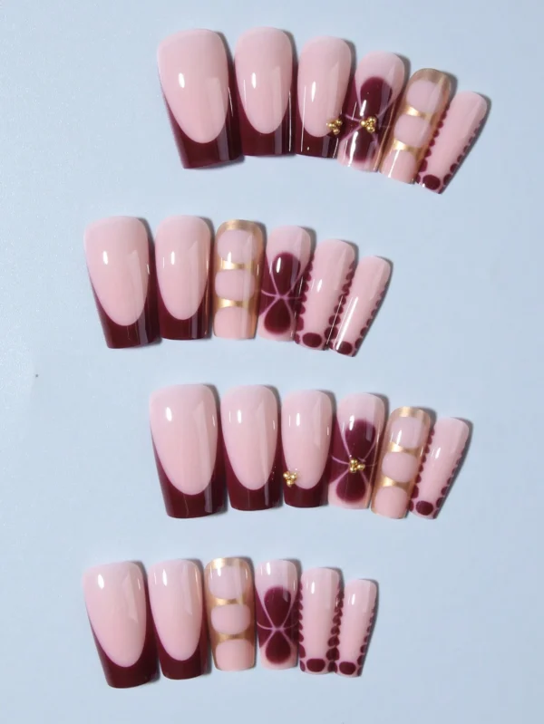 24 pcs ongles cercueil fleurs French – Image 3