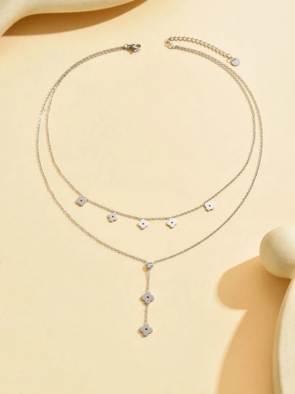 Collier fleur diamant double – Image 8