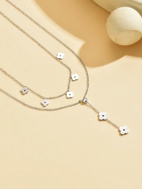 Collier fleur diamant double – Image 9