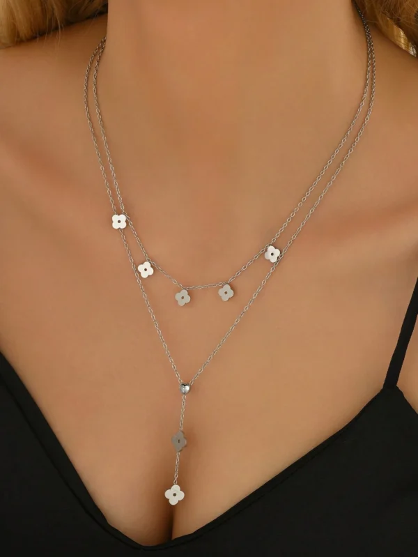 Collier fleur diamant double – Image 12