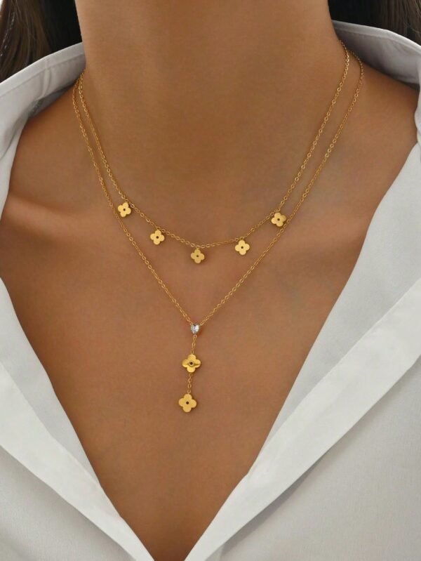 Collier fleur diamant double – Image 13