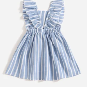 Robe manches volantées rayures
