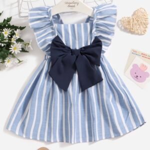 Robe manches volantées rayures