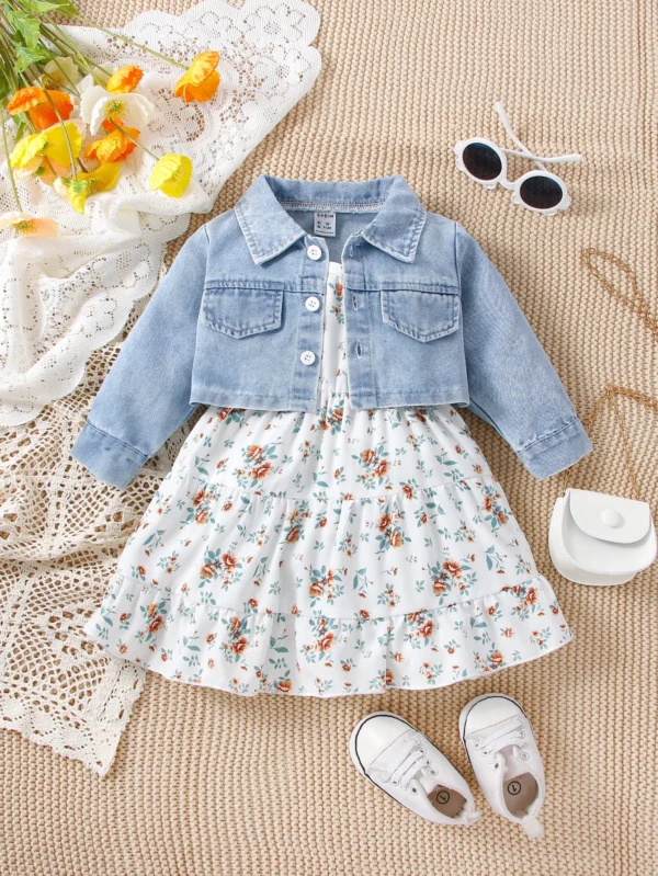 Veste jean + robe volants bébé