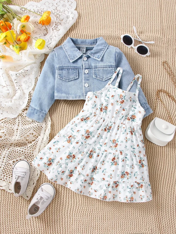 Veste jean + robe volants bébé – Image 3