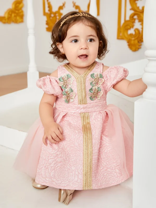 Robe soirée jacquard manches bouffantes