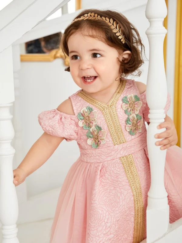 Robe soirée jacquard manches bouffantes – Image 5