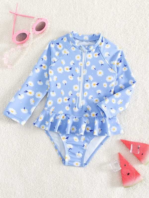 Maillot bain manches raglan volants