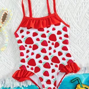 Maillot bain fraise volants