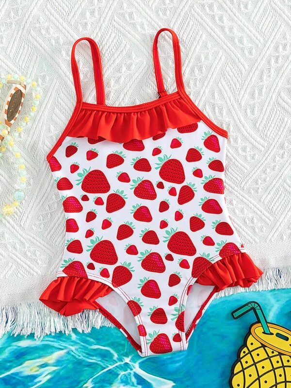Maillot bain fraise volants