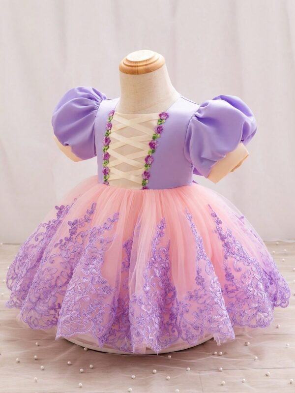 Robe fleurie brodée bicolore – Image 3