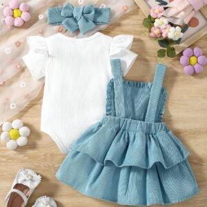 3 pcs combi robe fleurs + serre-tête
