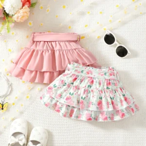 Jupe 2 couches fleurs ceinture