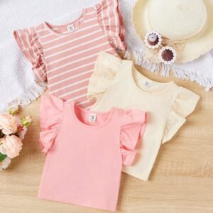 3 pcs ensemble tops unis volants