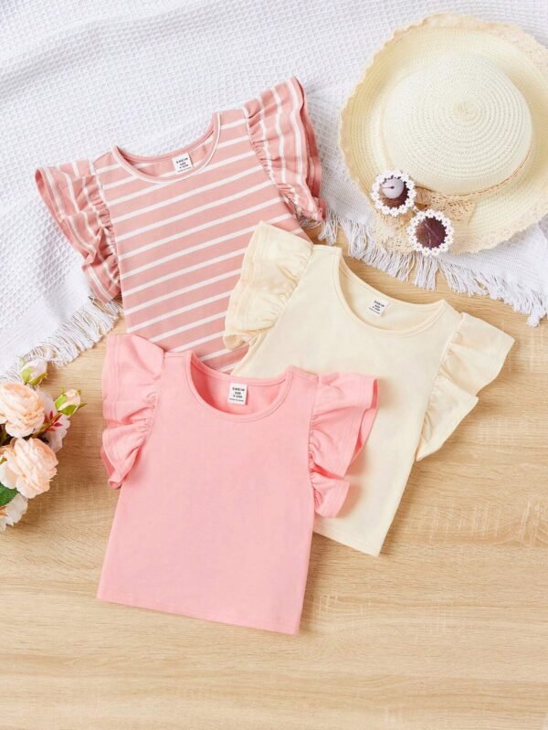 3 pcs ensemble tops unis volants