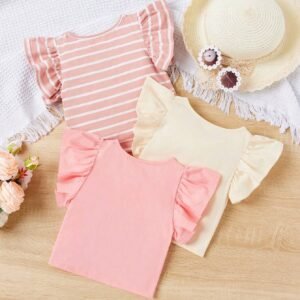 3 pcs ensemble tops unis volants