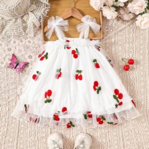Robe mesh volants cerises
