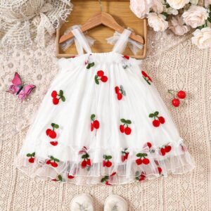 Robe mesh volants cerises