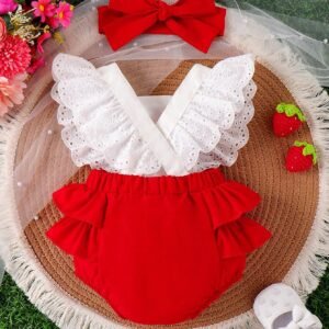 Barboteuse fraise brodée + bandeau