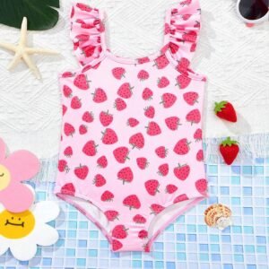 Maillot bain manches courtes fraise