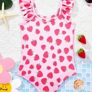 Maillot bain manches courtes fraise